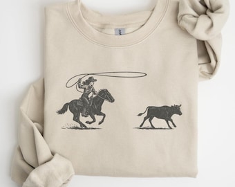 Cowgirl-Sweatshirt mit Rodeo-Motiv, Retro-Pullover mit Western-Rodeo-Grafik, Cowboy-Rodeo-Sweatshirt, Country-Stil, Geschenkidee für Sie, Bauernhof-Sweatshirt