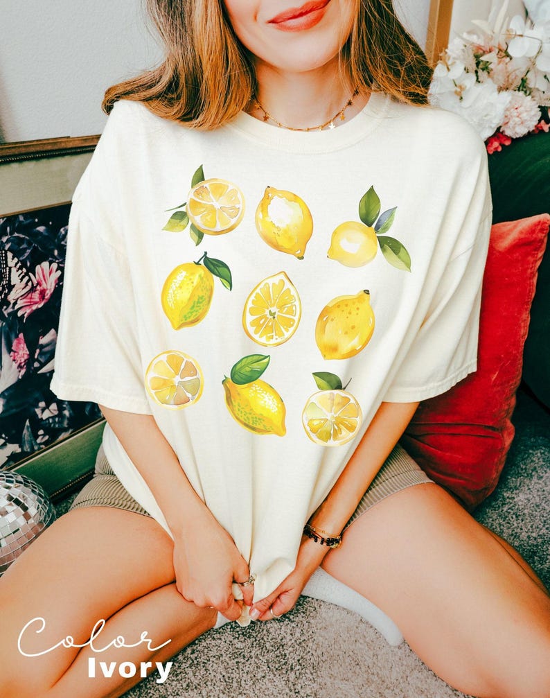 Vintage Lemons Tshirt, Comfort Colors Summer Lemon Shirt, Cottagecore Citrus Shirt, Lemon Print Tshirt, Fruit Shirt, Gift For Her image 1