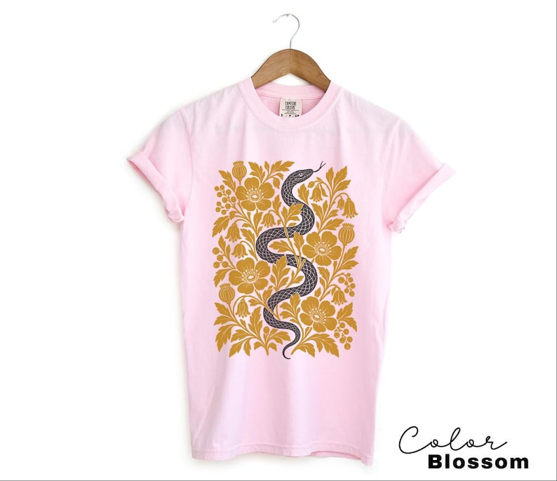Retro-T-Shirt mit Schlangen- und Blumenmuster, botanisches Vintage-T-Shirt, Comfort Colors T-Shirt, Boho Cottagecore Blossom