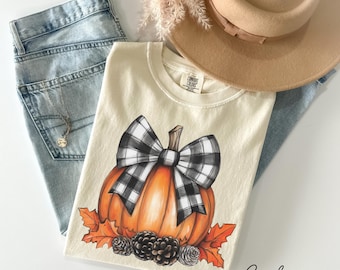 Camisa con lazo de calabaza de otoño de Comfort Colors®, camisa de Halloween de coqueta, camisas de Halloween, camisa de calabaza de Halloween, camisa de otoño para mujer