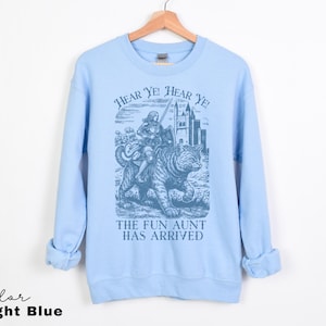 Funny Aunt Shirt, Knight Cat Rider, Fun Aunt, Pregnancy Reveal to Sister Auntie Cool Aunt, New Aunt, Sister Gift, Light Blue