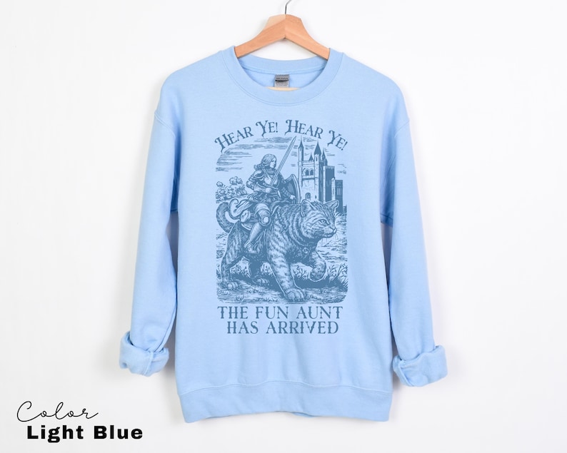 Funny Aunt Shirt, Knight Cat Rider, Fun Aunt, Pregnancy Reveal to Sister Auntie Cool Aunt, New Aunt, Sister Gift, Light Blue