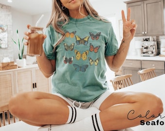 Butterfly Shirt, Butterflies Cottagecore, Hello Spring, Moth Insect Shirt, Vintage Soft tshirt, Comfort Colors Moth Boho TShirt,