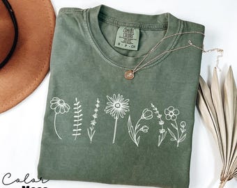 Chemise fleurs sauvages Comfort Colors®, chemise cottagecore floral, chemise botanique, chemise fleurs, chemise nature, t-shirt fleurs sauvages, chemise fleurs sauvages