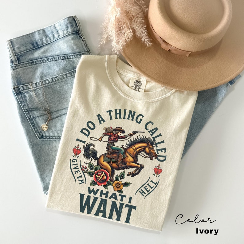 Retro Cowgirl Shirt, Rodeo T-Shirt, I Do a Thing Called What I Want, Country Concert Sweater, Funny Western Graphic Tee For Women, Oversized image 1