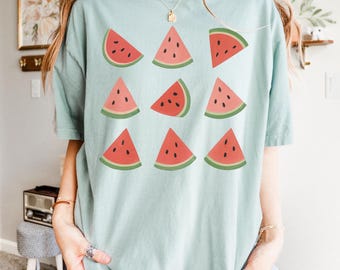 スイカ柄Tシャツ、フルーツ好きシャツ、コンフォートカラーズサマーT