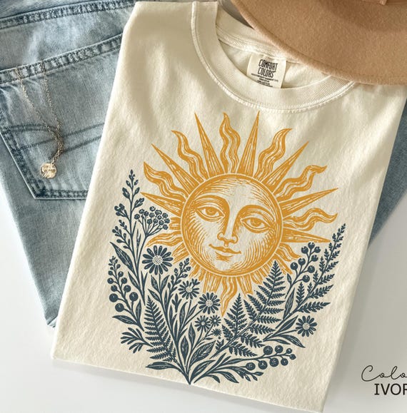 Sun Shirt, Comfort Colors Celestial Sun Tee, Cottagecore Botanical