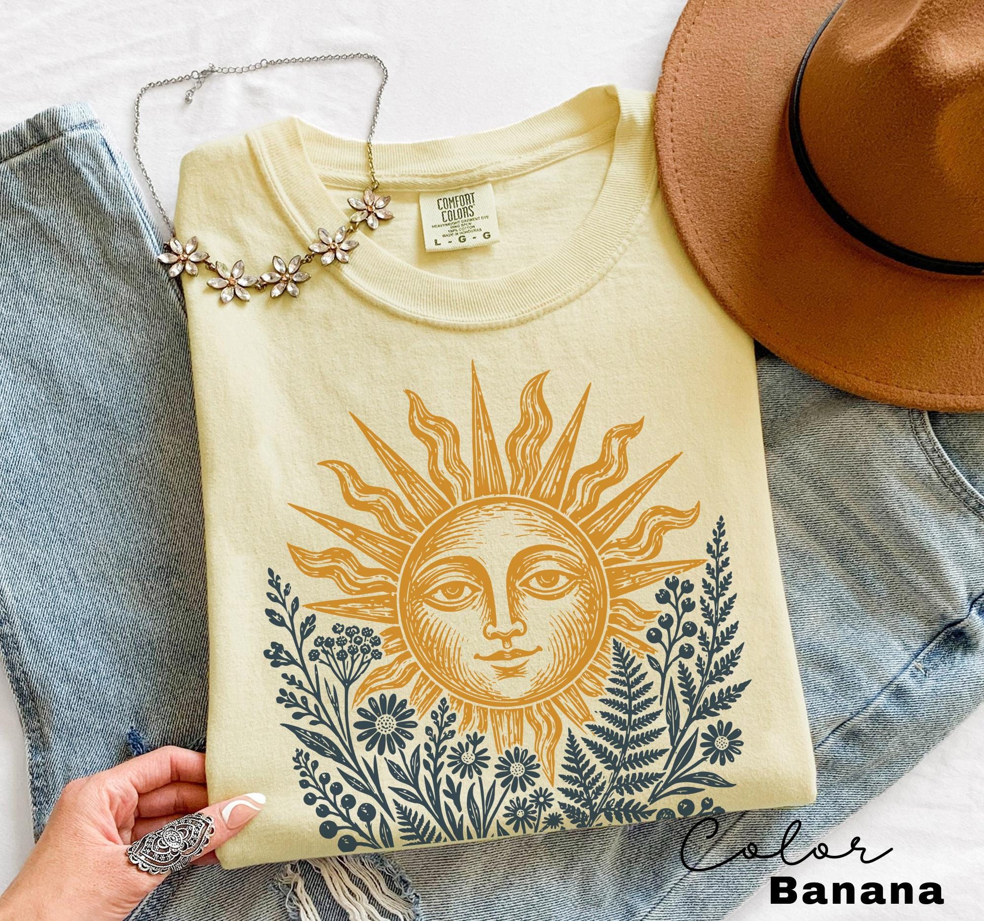 Sun Shirt, Comfort Colors Celestial Sun Tee, Cottagecore Botanical