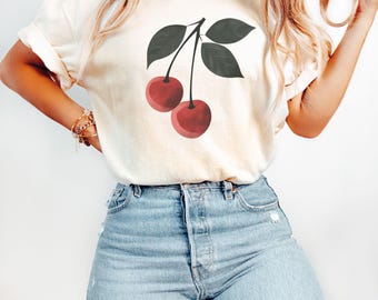 Cute Cherry Shirt,  Summer Cherry Shirt, Cottagecore Fruit Tshirt, Cherry Graphic Shirt, Botanical Garden Tshirt, Cherry Gift, Summer Tee