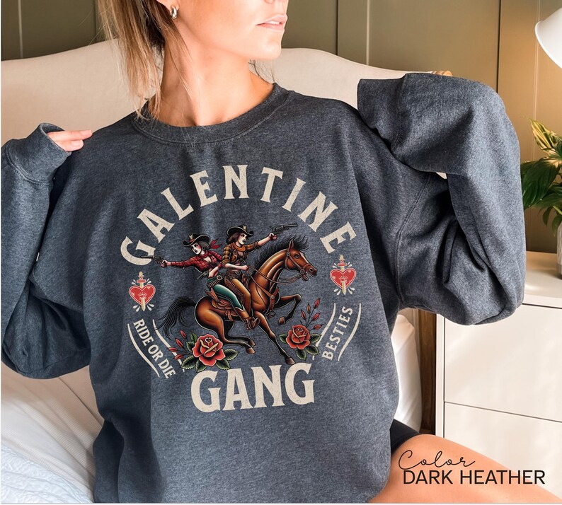 Galentine Gang Shirt, Comfort Colors Valentine Besties, Galentines Gift for Friend, Matching Valentines Day Group Sweatshirt, Cowgirls Dark Heather