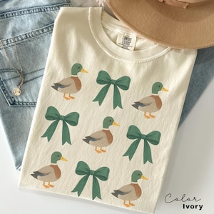 Coquette Duck Shirt, Mallard Duck Bow Shirt, Comfort Colors Tee, Cottagecore Duck Shirt, Goose T-shirt, Farmgirl Shirt, Bow T-shirt,