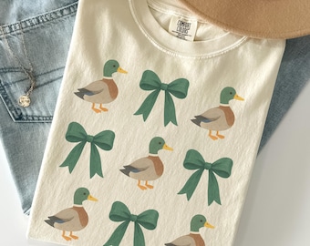 Coquette Duck Shirt, Mallard Duck Bow Shirt, Comfort Colors Tee, Cottagecore Duck Shirt, Goose T-shirt, Farmgirl Shirt, Bow T-shirt,