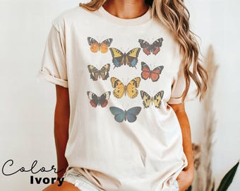 Butterfly Shirt, Butterflies Cottagecore, Hello Spring, Moth Insect Shirt, Vintage Soft tshirt, Comfort Colors Moth Boho TShirt,