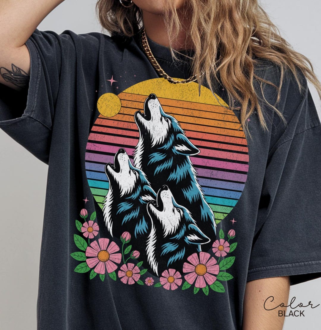 Retro Wolf 90s T-shirt, Nature Vintage Wildlife, 80s Retro Tee, Wolf ...