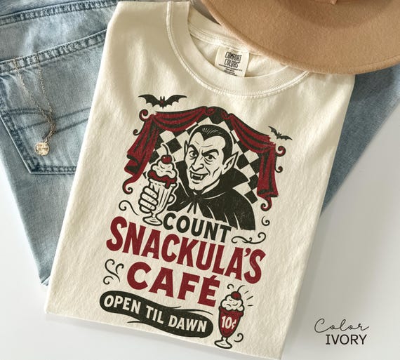 Retro Halloween Vampire Shirt, Dracula Shirt, Nostalgic Halloween Shirt, Trendy Halloween Shirt, Count Snackula Cafe, Funny Halloween Gift