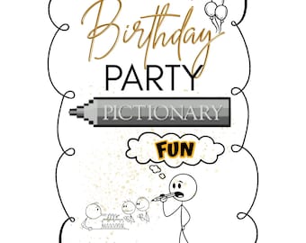 Juego de fiesta de cumpleaños Pictionary imprimible / Actividad grupal para adolescentes y adultos
