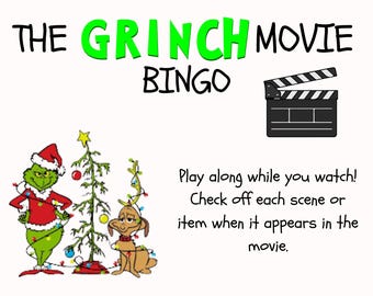 Bingo divertido inspirado en el Grinch: juego de bingo navideño de películas / Aula, familia, fiesta de trabajo / Impresión instantánea