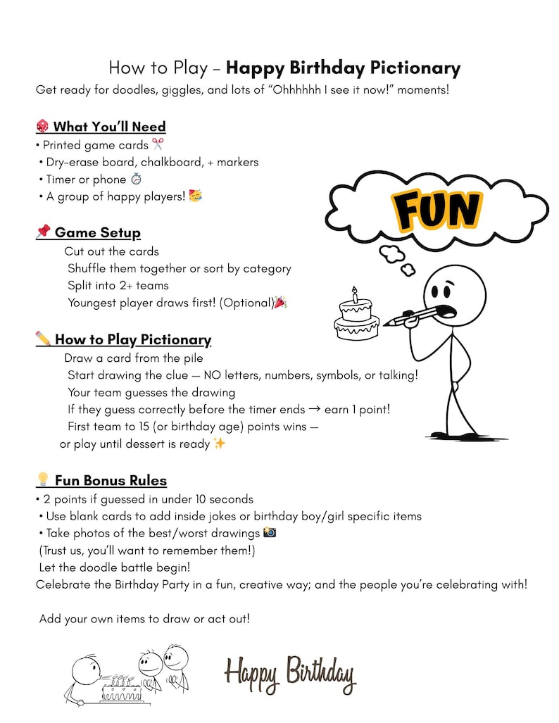 Birthday Pictionary Party Game Printable | Teen Adult Group Activity - Etsy