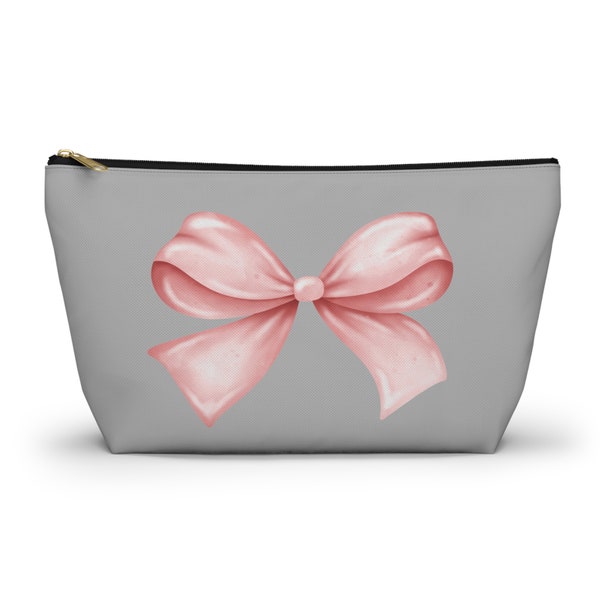 Pink bow makeup bag, Ribbon Cosmetic Bag, Cute bow toiletry bag for her, gift for girlfriend, Bestfriend gift, Coquette accessory pouch
