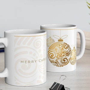 Christmas Coffee Cup Swirl Gold Coffee Mug Ceramic 11oz Drinking Cup Merry Christmas Gift Xmas Mug Gift for Her Sipping Gift Cup Tea Handle