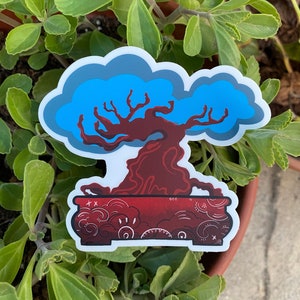Cute Blue Bonsai Tree Vinyl Sticker