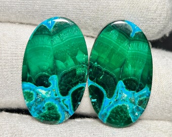 AAA+ Top Quality Chrysocolla Malachite Pair Cabochon 100%Natural Chrysocolla Malachite Pair Gemstone For Jewelry Making (26x15x3mm) (33ct)