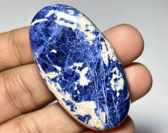 Cabochons de sodalite bleue, pierres précieuses en vrac, pierre précieuse lisse de sodalite bleue naturelle, cabochon de sodalite pour bijoux 63 carats {45x25x7 mm}