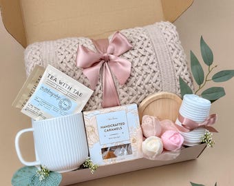 Thinking of You Gift Box for Mom with Soft Blanket, Socks, Treats, Cozy Self Care Gift Basket, Hygge Set | Sending a hug | Hug In A Box