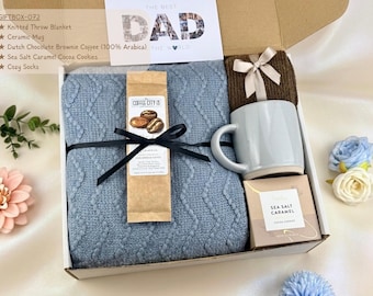 Dad Gift Box, Men’s Day Gift Basket, Luxury Mug Set with Jerky, Coffee Cookies & Coaster, Cozy Care Package for Dad