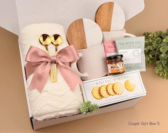 Engagement Gift Box, Wedding Gift for Couple with Cozy Blanket, Mugs & Sweet Treats | Bridal Shower Memory Gift Set