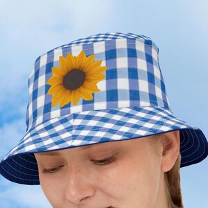 Sunflower Gingham Bucket Hat, Floral Summer Headwear, Outdoor Fashion, Beach Hat, Casual Accessories, Gifts for Nature Lovers, Cottagecore