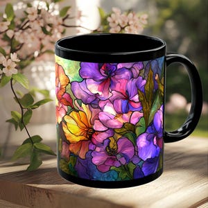 Stained Glass Floral Mug: Luminous Botanical Coffee Cup