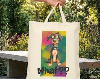 Surprised Cartoon Dog Tote Bag | Funny Dog Lovers Design | Hound dog book bag