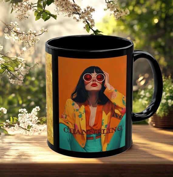 Retro 70s Style Black Coffee Mug: Mod Kitchen Decor Gift