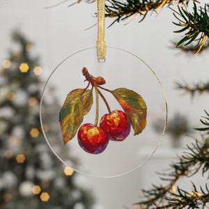 Christmas Ornament, Cherry Image, Festive Holiday Tree Decor, Fruit Tree Ornaments, Co-worker Gag Gift