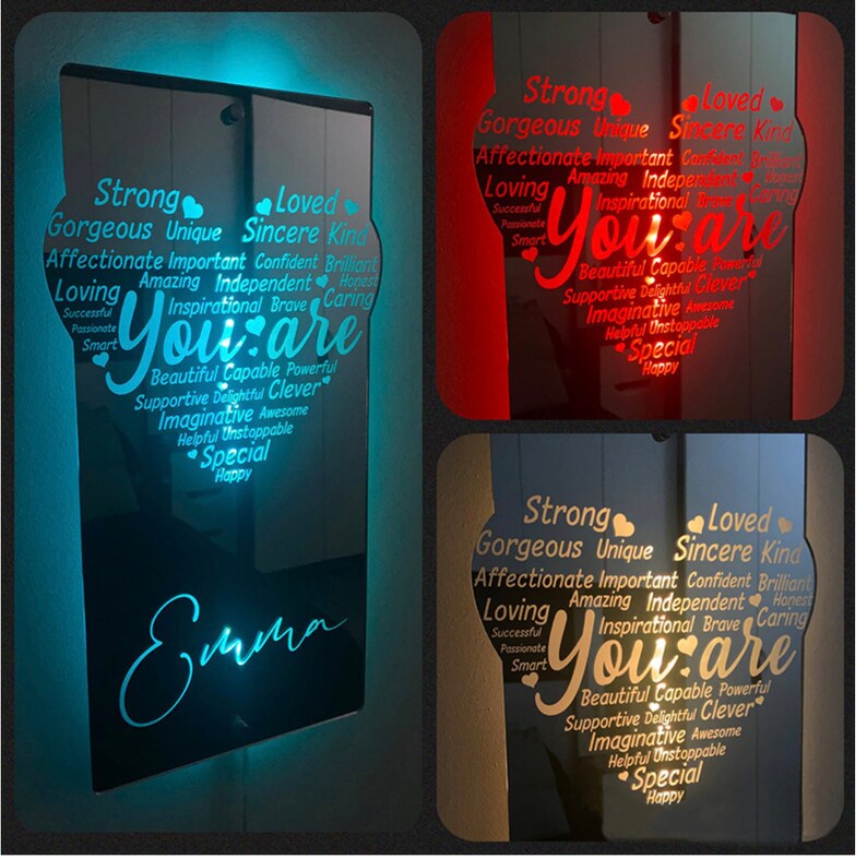 Custom Affirmations Heart Mirror Light image 2