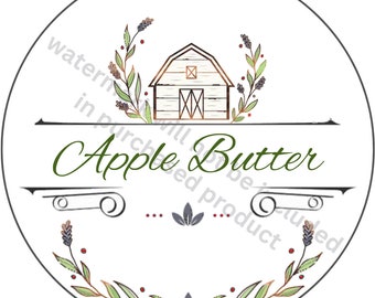 2.5" Vintage farmhouse canning jar labels, round mason jar stickers for your homemade Apple Butter, kitchen pantry jam jelly jar labels