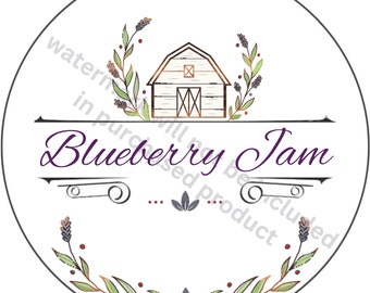 2.5" Vintage farmhouse canning jar labels, round mason jar stickers for your homemade Blueberry Jam, kitchen pantry jam jelly jar labels