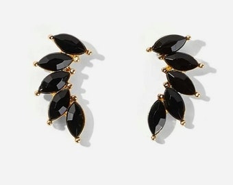 Mother Day Gift Crystal black leaf earrings | statement Earring |  |Gift For Her | Black Earrings