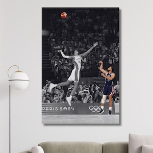 Arte de pared en lienzo listo para colgar con el triple ganador de Stephen Curry, campeón de la selección nacional de EE. UU. en 2024, póster de Stephen Curry, arte de pared de Curry