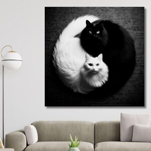 Póster de gato blanco y negro, arte de pared, arte de pared de gato lindo, ilustración de gatito lindo, regalo para amantes de los gatos, póster de gato divertido, lienzo listo para colgar
