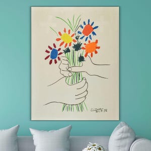 Fiore di Pablo Picasso, tela pronta da appendere, stampa poster di Pablo Picasso, dipinto di Pablo Picasso, arte murale, arte murale vintage, grande arte murale