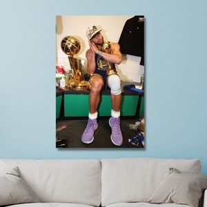 Lienzo/póster con la imagen del icónico MVP de las Finales de Steph Curry, campeón de la NBA de los Golden State Warriors: arte de pared, arte de pared extragrande, listo para colgar