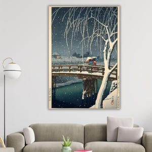 Hasui Kawase Evening Snow Canvas, Edogawa River 1932 Reproduction Art, Japanese Canvas, Tree Lined Road, Forest Wall Art, Japanese Wall Art