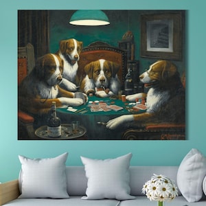 Jogo de pôquer 1894 por Cassius Marcellus Coolidge pronto para pendurar tela, Cassius Marcellus cães jogando pôquer arte de parede, cães jogando cartas pôster
