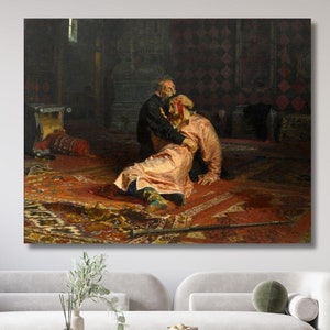 Ilya Repin Ivan de Verschrikkelijke en zijn zoon Ivan op 16 november 1581 (1885) afdrukken canvas muurkunst Galerie giclee verpakt of ingelijst