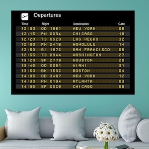 Departures Canvas Wall Art, Travel Wall Decor, Airport Departure, Bedroom Canvas Print, Airport Wall Decor Print Huge Canvas Framed Wall Art
