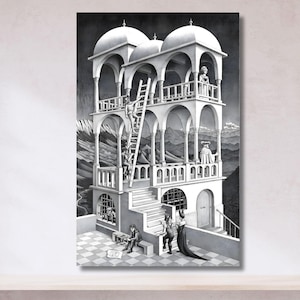 M.C. Escher Belvedere 1958 by Maurits Cornelis Escher Canvas Ready to Hang Wall Art,Maurits Cornelis Escher Drawing Print Art Wall Decor