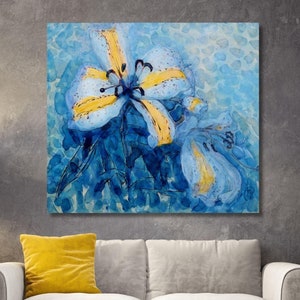 Piet Mondrian Canvas Print Mondrian Flower Art, Abstract Wall Art, Mondrian Composition Blue , Mondrian Wall Art, Ready to Hang Canvas