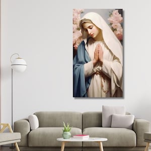 Blessed Virgin Mary Painting Christian Print Mother of Mary WALL ART,Christian Prayer Poster Catholic Printable Gift,Ready to Hang Canvas